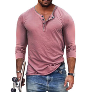 Camisa de manga larga ajustada en mezcla de algodón con cuello Henley para hombre